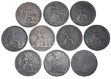 1860 - 1869 Pennies Lot (10 Coins) - Victoria British Bronze Coins - Date Run