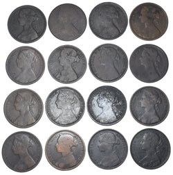 1870 - 1882 Pennies Lot (12 Coins) - Victoria British Bronze Coins - Date Run