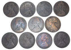 1864 Pennies Lot (11 Coins) - Victoria British Bronze Coins