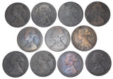 1864 Pennies Lot (11 Coins) - Victoria British Bronze Coins