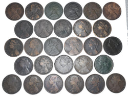 1862 - 1891 Pennies Lot (28 Coins) - Victoria British Bronze Coins - Mixed Dates