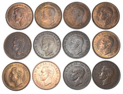 1937 - 1951 High Grade Pennies Lot (12 Coins) - George VI British Bronze Coins