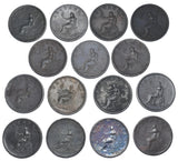 1806 - 1807 Halfpennies Lot (15 Coins) - George III British Copper Coins