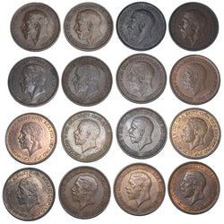 1921 - 1936 Halfpennies Lot (16 Coins) - British Bronze Coins - Date Run