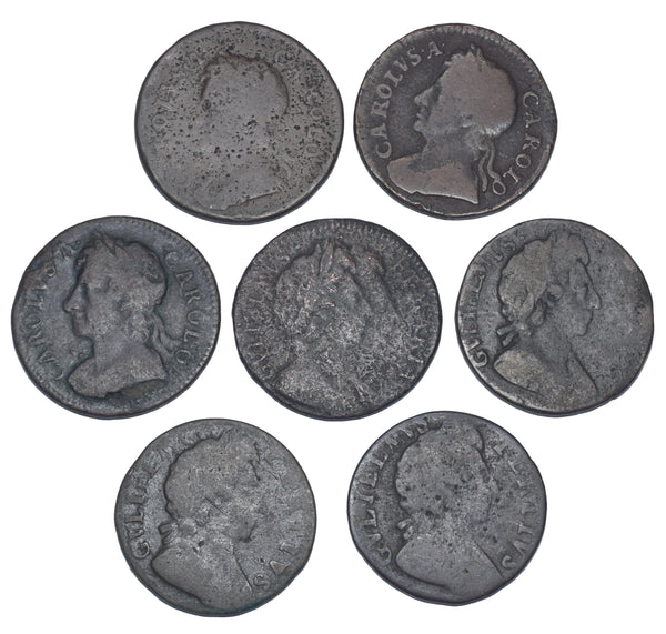 1672 - 1700 Farthings Lot (7 Coins) - British Copper Coins - All Different
