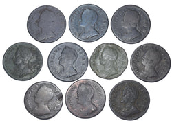 1754 Farthings Lot (10 Coins) - George II British Copper Coins