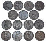 1821 - 1837 Farthings Lot (15 Coins) - British Copper Coins - All Different