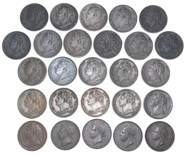 1821 - 1827 Farthings Lot (26 Coins) - George IV British Copper Coins