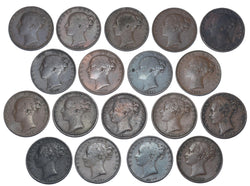 1838 - 1858 Farthings Lot (18 Coins) - Victoria British Copper - All Different