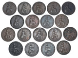1838 - 1858 Farthings Lot (18 Coins) - Victoria British Copper - All Different