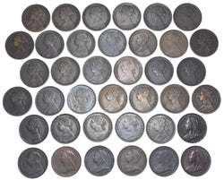 1860 - 1901 Farthings Lot (38 Coins) - Victoria British Bronze - All Different