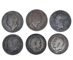 1827 - 1913 Third Farthings Lot (6 Coins) - British Copper Bronze -All Different