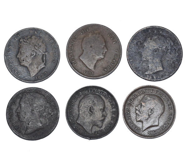 1827 - 1913 Third Farthings Lot (6 Coins) - British Copper Bronze -All Different