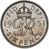 1951 Proof Sixpence - George VI British  Coin - Very Nice