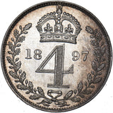 1897 Maundy Fourpence - Victoria British Silver Coin - Superb
