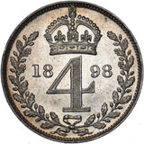 1898 Maundy Fourpence - Victoria British Silver Coin - Superb