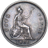 1839 Groat (Fourpence) - Victoria British Silver Coin - Very Nice