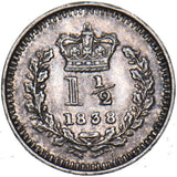 1838 Threehalfpence - Victoria British Silver Coin - Very Nice