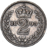 1893 Maundy Twopence - Victoria British Silver Coin - Very Nice