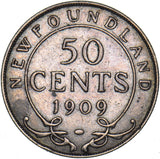 1909 Canada Newfoundland 50 Cents - Edward VII Silver Coin - Nice