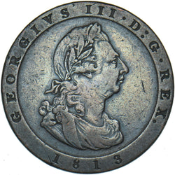 1813 Isle Of Man Penny - George III Copper Coin - Nice