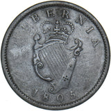 1805 Ireland Halfpenny - George III Copper Coin - Nice