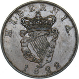1822 Ireland Halfpenny - George IV Copper Coin - Very Nice