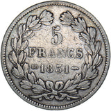 1831 BB France 5 Francs - Silver Coin - Nice