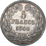 1840 B France 5 Francs - Silver Coin - Nice