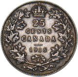 1916 Canada 25 Cents - George V Silver Coin - Nice