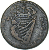 1685 Ireland Halfpenny - James II Copper Coin