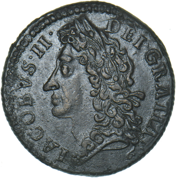 1690 Ireland Gunmoney Shilling (Apr:) - James II Copper/Brass Coin - Nice