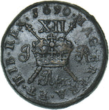 1690 Ireland Gunmoney Shilling (Apr:) - James II Copper/Brass Coin - Nice