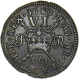 1689 Ireland Gunmoney Sixpence (July.) - James II Copper/Brass Coin - Nice