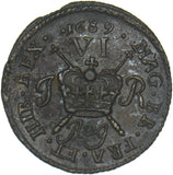 1689 Ireland Gunmoney Sixpence (Aug) - James II Copper/Brass Coin - Nice