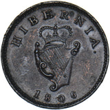 1806 Ireland Farthing - George III Copper Coin - Nice