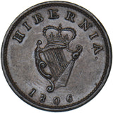 1806 Ireland Farthing - George III Copper Coin - Very Nice