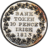 1813 Ireland 10 Pence Bank Token - George III Copper Coin - Nice