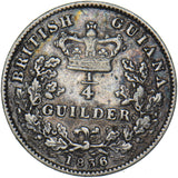 1836 British Guiana 1/4 Guilder - William IV Silver Coin - Nice