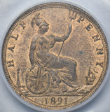 1891 Halfpenny (CGS UNC 80) - Victoria British Bronze Coin - Superb