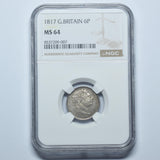 1817 Sixpence (NGC MS 64) - George III British Silver Coin - Superb