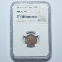 1851 Half Farthing (NGC MS 62 RB) - Victoria British Copper Coin - Superb