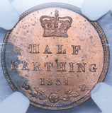 1851 Half Farthing (NGC MS 62 RB) - Victoria British Copper Coin - Superb