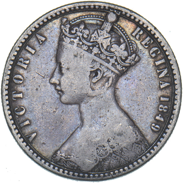 1849 Godless Florin (WW Obliterated.) - Victoria British Silver Coin