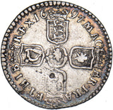 1697 B Sixpence (Bristol Mint) - William III British Silver Coin - Nice