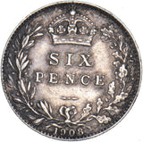 1908 Sixpence - Edward VII British Silver Coin - Nice