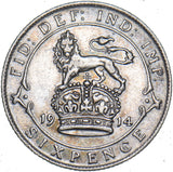 1914 Sixpence - George V British Silver Coin - Nice