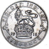 1915 Sixpence - George V British Silver Coin - Nice