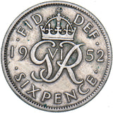 1952 Sixpence - George VI British  Coin