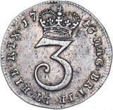 1746 Threepence (6 Over 3) - George II British Silver Coin - Very Nice